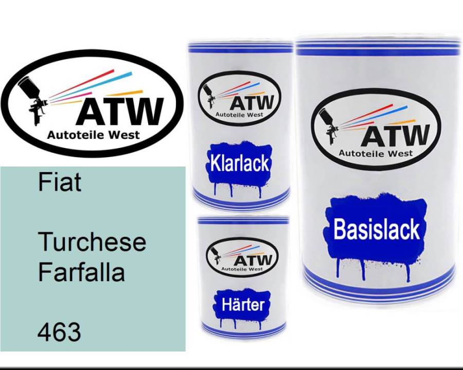 Fiat, Turchese Farfalla, 463: 500ml Lackdose + 500ml Klarlack + 250ml Härter - Set, von ATW Autoteile West.